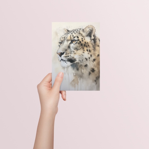 Watercolor Snow Leopard Portrait Wall Art Illustration Print Poster Unframed - Picture 5 of 5